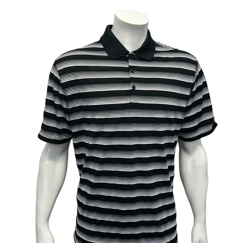 Nike Golf Dri Fit Tour Performance Black White Stripe Men's Polo Shirt Large